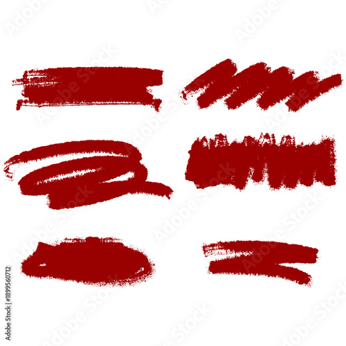 6 set Hand drawn red paint brush stroke illustration isolated background transparent 