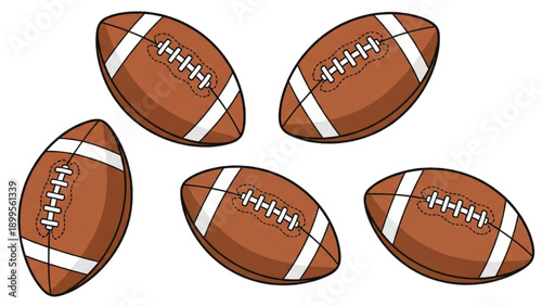 Collection of American Footballs Arranged in a Circular Pattern on a Plain Surface from a Direct Overhead Viewpoint