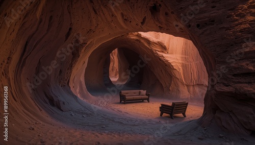 Sunset Over Red Rock Formations in a Desert Canyon Landscape