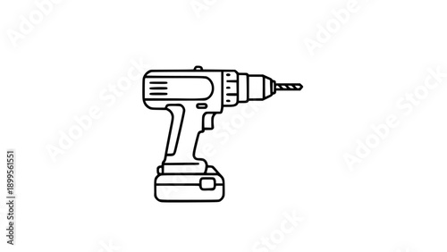 Minimalist cordless power drill line art handyman DIY icon vector