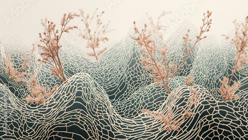 Nature Pattern Design With Modern Lines and Plants on Surface
