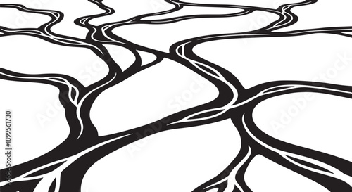 Black and white abstract winding roads illustration background