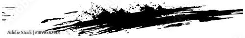 Abstract horizontal black ink brush stroke with grunge splatter texture