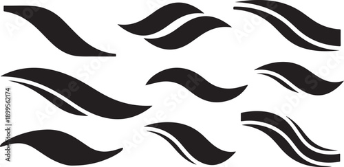 Collection of black wavy lines on white background illustration