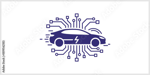 Electric Car Technology Icon - Smart Vehicle Circuit Board Concept.