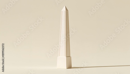 White Obelisk Model Stands on a Clear Background With Strong Light and Shadow