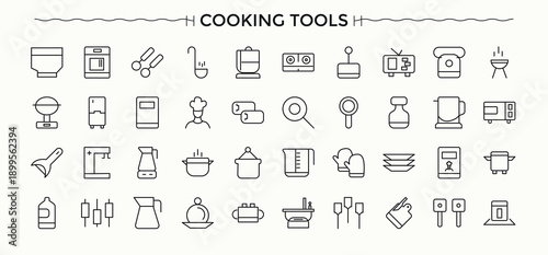 Cooking tools modern icon set. Pan line icon set. Thin icons set. Related to chef, cook, cooking, tools, pan, tool, utensil and more. Vector illustration.