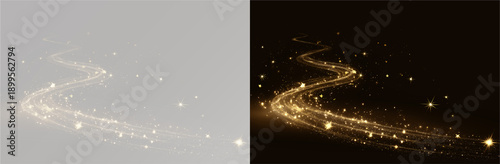 Foto Golden swirl ribbon PNG image featuring dust and star trails, shimmering wave mo