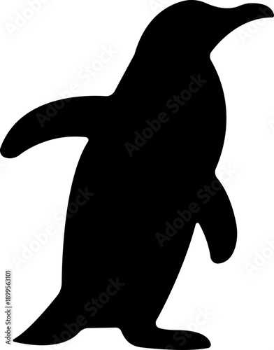 Penguin Flat Style Vector Black Icon, Antarctic Bird Silhouette Symbol and Wildlife Outline Graphic Group Featuring Penguin, Seabird and Flightless Bird