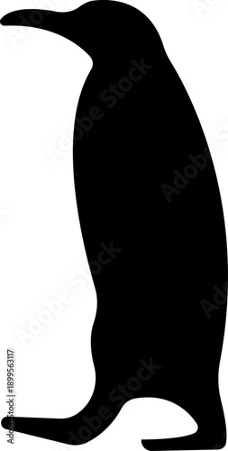 Penguin Flat Style Vector Black Icon, Antarctic Bird Silhouette Symbol and Wildlife Outline Graphic Group Featuring Penguin, Seabird and Flightless Bird