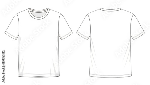 Front and back view illustration of a plain white t-shirt on a clean background
