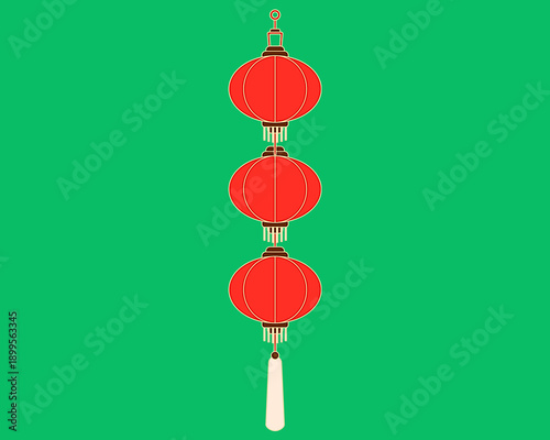 Quadro em tela Gong xi pa coy - Three stacked red lanterns Chinese New Year decoration with gre