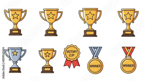 Collection of award icons including trophies and medals displayed in a grid arrangement
