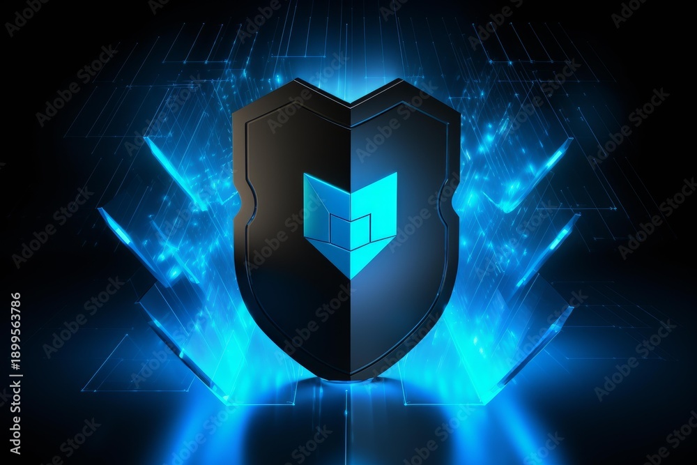 Fototapeta premium Digital shield protecting data network with a modern secure system concept