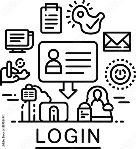 Line art icon isolated on transparent background of a person logging in silhouette