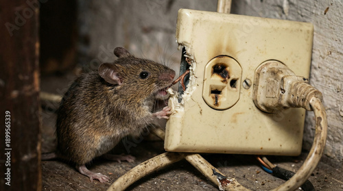 Mouse Gnawing Electrical Outlet Area, Safety Hazard Close-Up