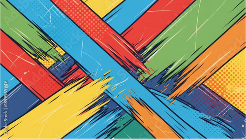 Vibrant abstract geometric shapes intersecting dynamically in a multi-colored composition viewed from directly above