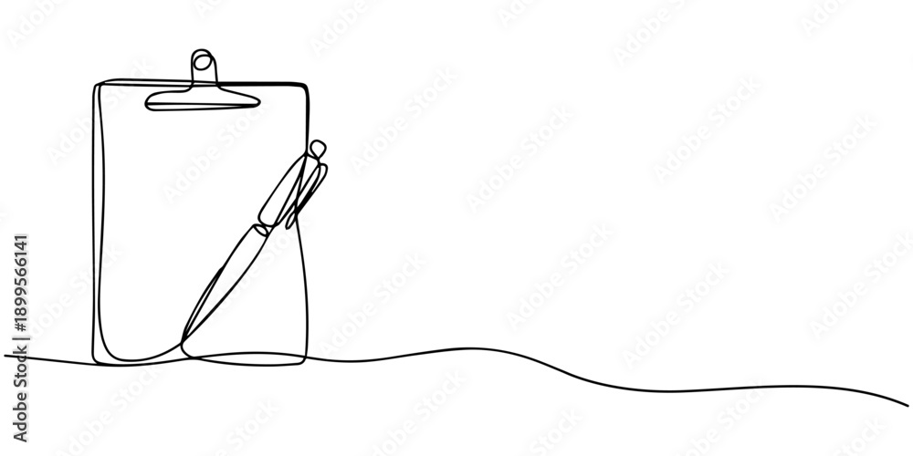 Fototapeta premium Continuous one line drawing of clipboard and pen design. clipboard with Good Marks with pass direction with tick mark. correction of error.. On white background.