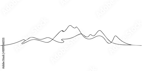 Continuous one line drawing of mountain landscape minimal outline vector illustration