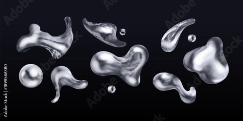 Chrome blob. Realistic silver 3d metal liquid drop, mercury blot organic fluid splash abstract y2k shape iron element melt tin molten aluminium texture, exact vector illustration