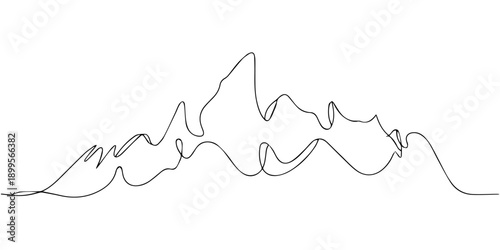 Continuous one line drawing of mountain landscape minimal outline vector illustration