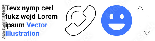 Communication, feedback systems, customer service, user interaction, positivity, efficiency. Features a call icon, a smiling face and up-down arrows. Communication and feedback systems visual