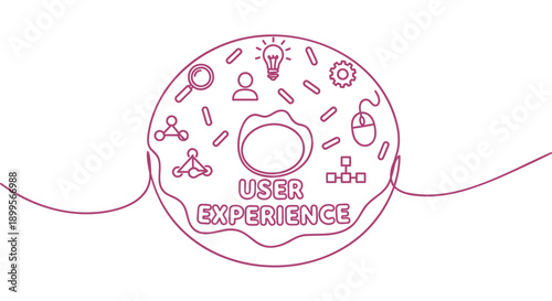 User experience concept with icons and symbols on white background