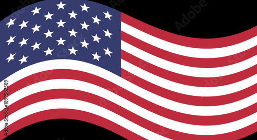 Waving American flag with stars and stripes blowing in the wind, symbolizing freedom and patriotism, viewed from a slight angle