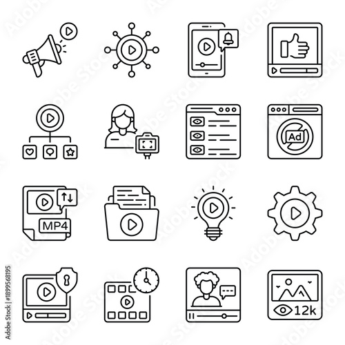 Online Steaming outline icon set 01