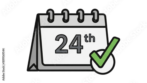 Calendar page turned to 24th day with green checkmark validation icon