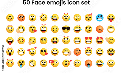 Cute Emoticons faces feeling vector set for social media post and reaction. Funny emoji with facial expressions. Vector illustration