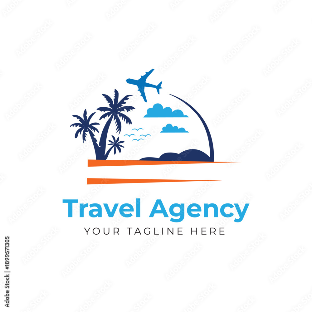 Obraz premium Plane with palms travel logo template vector illustration