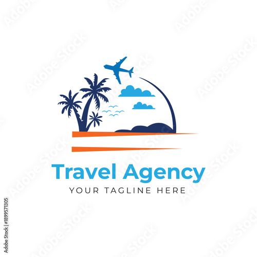 Plane with palms travel logo template vector illustration