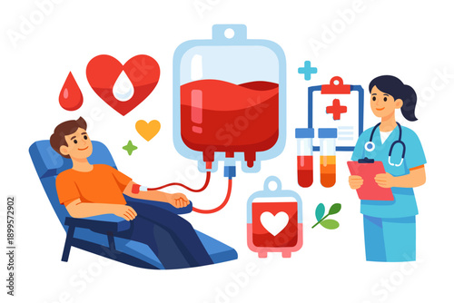 Man donating blood while nurse monitors, symbolizing life-saving medical procedure