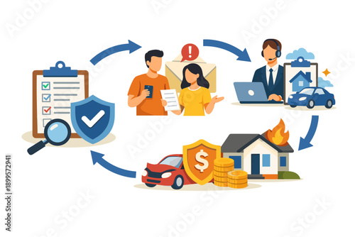Insurance process illustration: from application to claim and protection