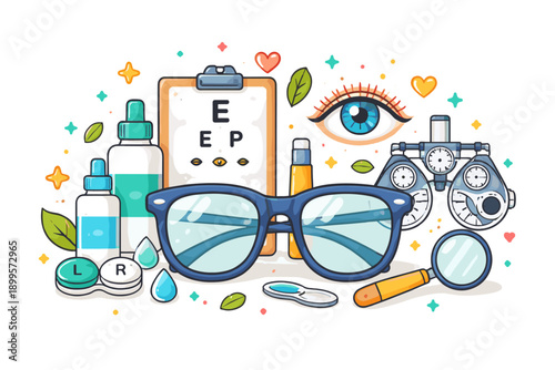 Optometry equipment and eye care essentials for vision health and sight examination