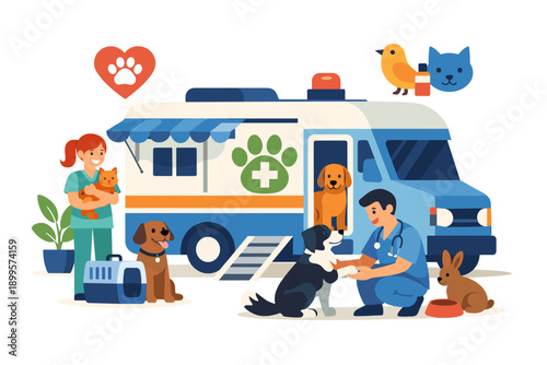 Mobile veterinary clinic provides care for various animals with dedicated professionals