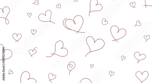 Hand Drawn Red Heart Doodles Pattern on White Background