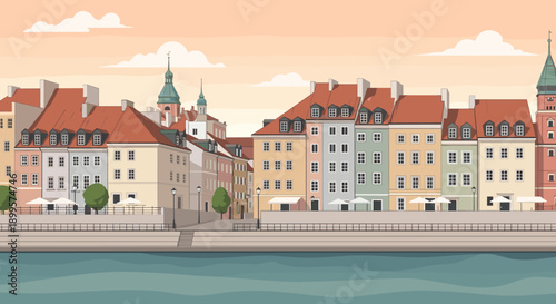 Charming urban landscape with historic european architecture and waterfront view