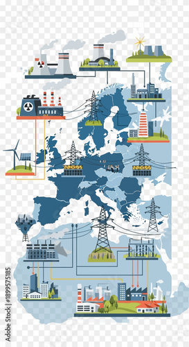 European Energy Infrastructure Map Illustration.