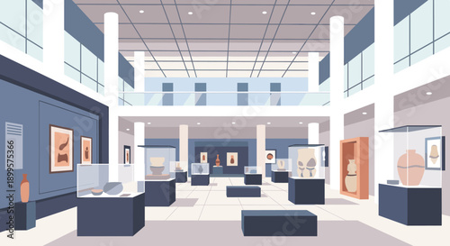 Modern art museum interior with contemporary exhibits and spacious design