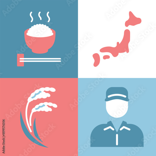 日本のお米の3色アイコンセット