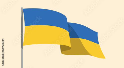 Ukrainian national flag waving in minimalist style