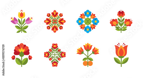 Colorful floral set with geometric patterns and vibrant designs