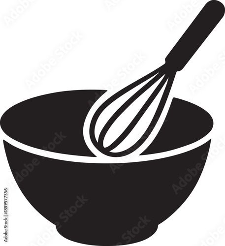 Mixing Bowl with Whisk Icon Isolated on White Background