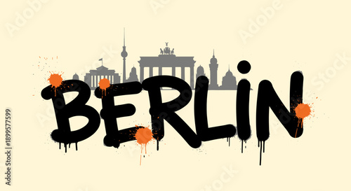 Urban graffiti berlin skyline with iconic landmarks and splatter effect