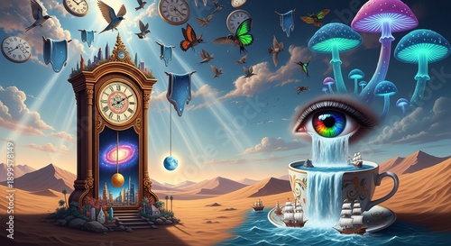 Surreal Clock with Galaxy and Fairy World Aesthetic in a Dreamlike Enchanted Environment