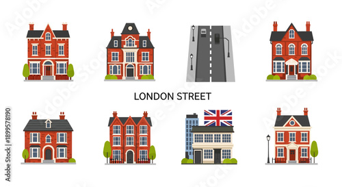 Charming british architecture: classic red brick houses and urban street