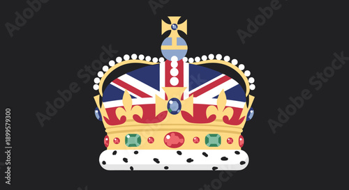 Royal crown with british flag elements against dark background