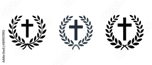 Christian cross symbols with laurel wreaths icons  religious symbols  christianity, vector illuastration